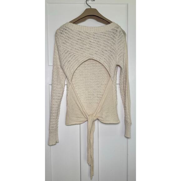 Free People Open Bow Back Sweater Size SMALL Cream Beige Cotton - Picture 2 of 11